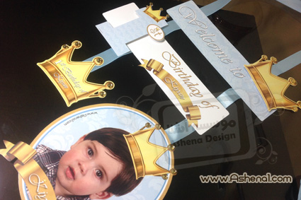 آویز خوش آمد گویی (welcome) با طرح تم یک سالگی تاج طلایی